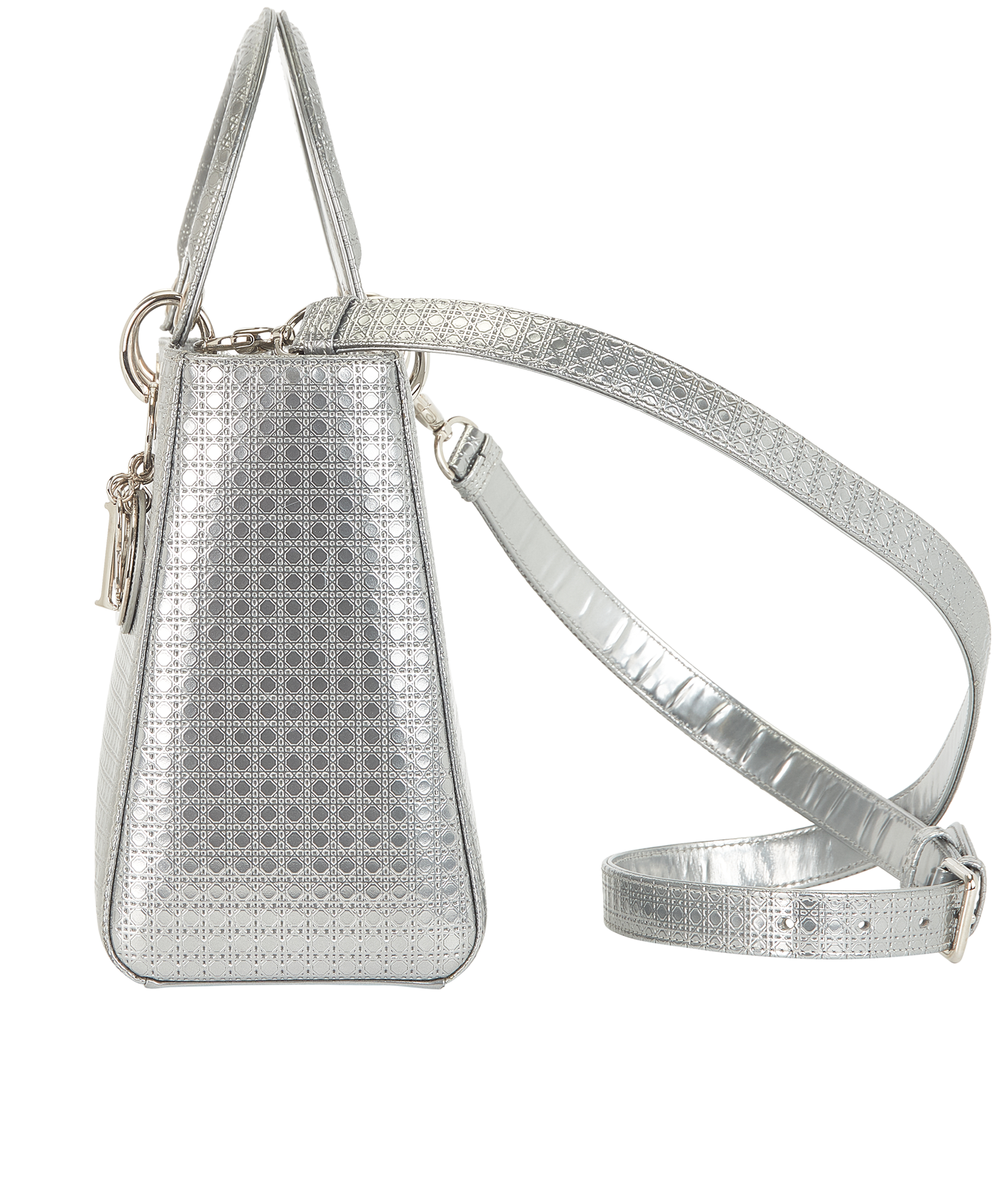 Lady Dior Medium, &pound;1,900, Handbags, Silver, Leather, Bottom view